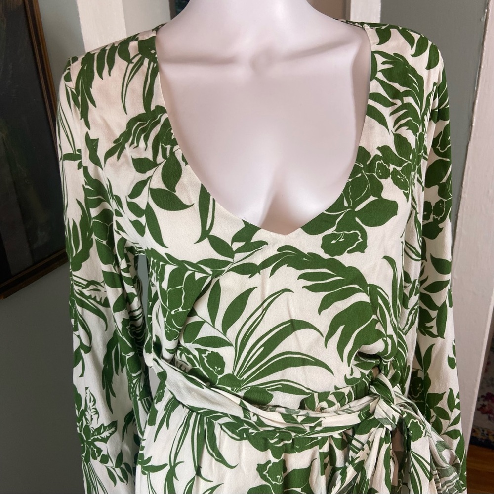L*Space Geneva Bell Sleeve Tropical Green Leaf Print Mini Dress Hawaiian Small S - Picture 6 of 15